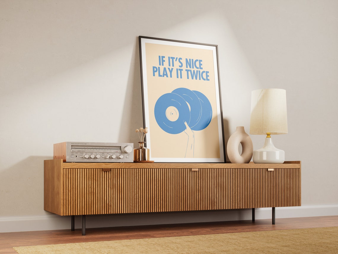 If It Is Nice Play It Twice Blue Vinyl Records Retro Music Poster - Image 2