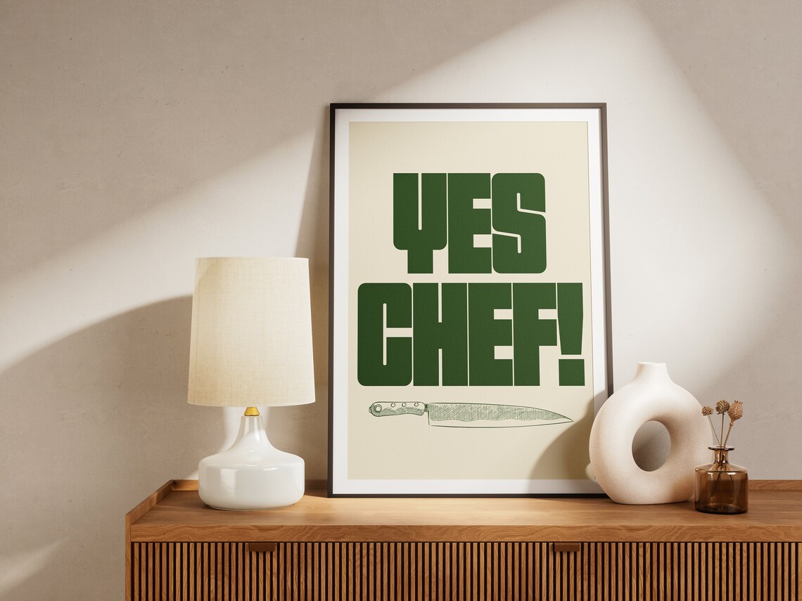 Yes Chef Poster, Mid-Century Kitchen Typography Print - Image 3