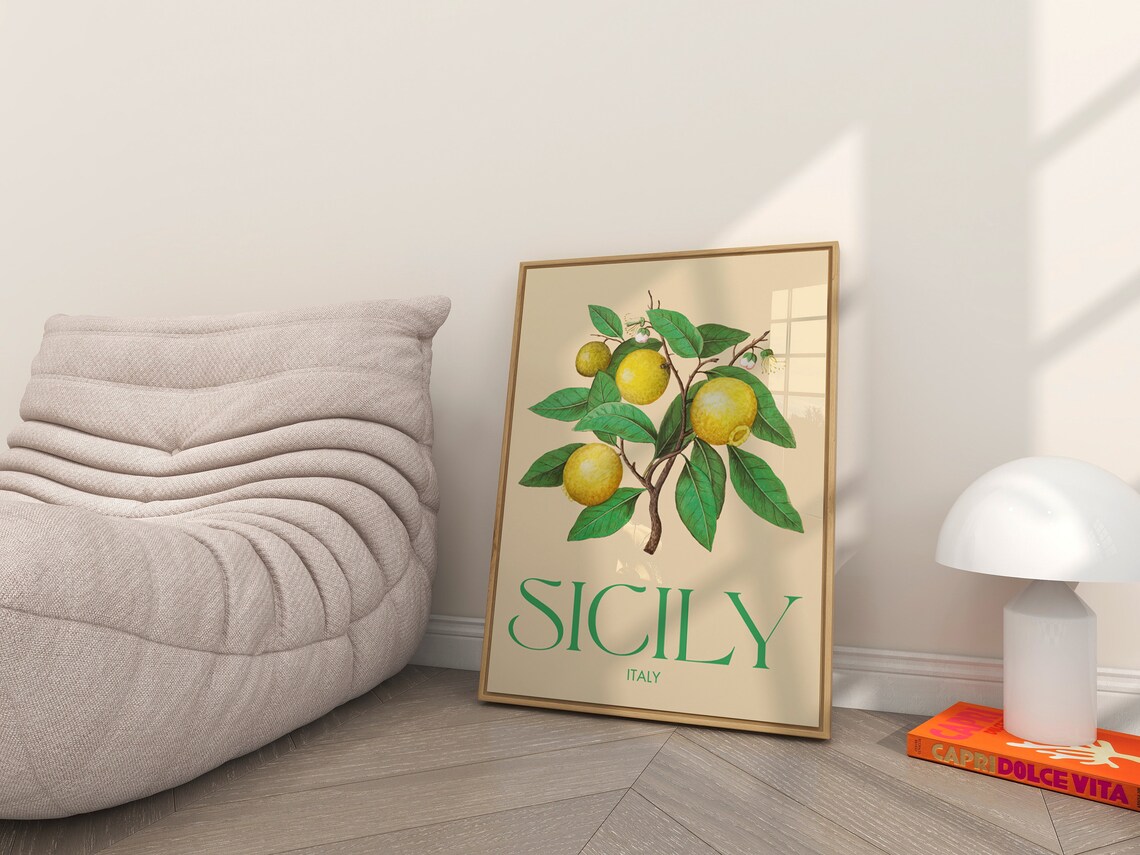 Sicily Italy Lemon Branch Botanical Vintage Travel Decor Poster - Image 2