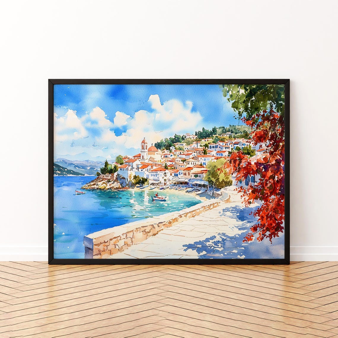 Skiathos Watercolor Poster Wall Art Hanging Home Dcor Gift Lovers Greece