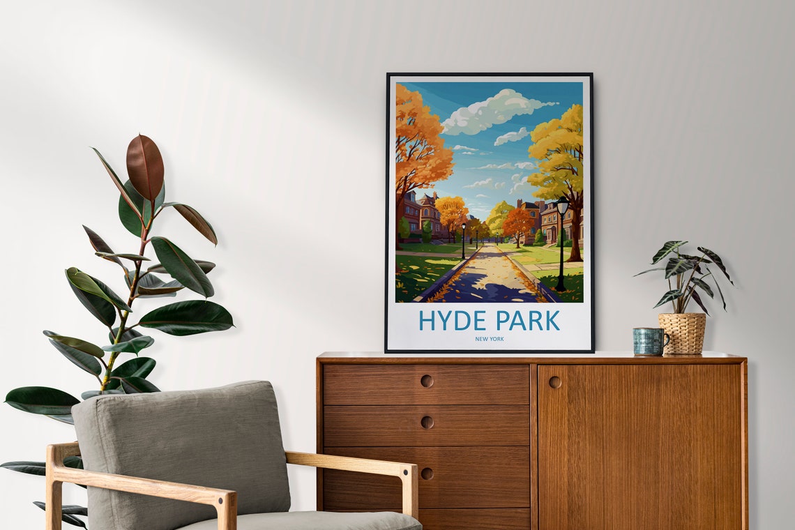 Hyde Park New York Autumn Park Path with Golden Trees Poster - Image 2