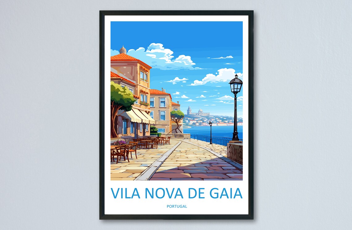 Vila Nova De Gaia Portugal Riverside Promenade Terrace Cafes Poster