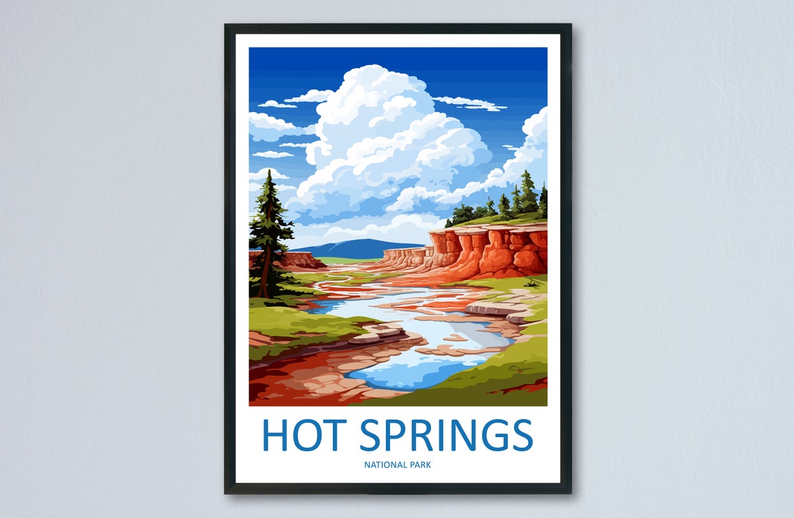 Hot Springs National Park Red Rocks Illustrated Travel Poster