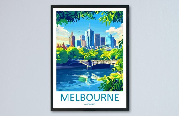 Melbourne Australia Yarra River Skyline Daytime Travel Poster