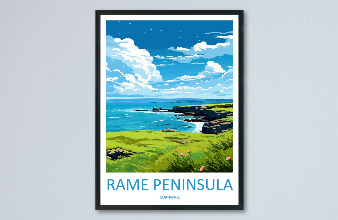 Rame Peninsula Cornwall Coastal Cliffs Seascape Travel Poster UK
