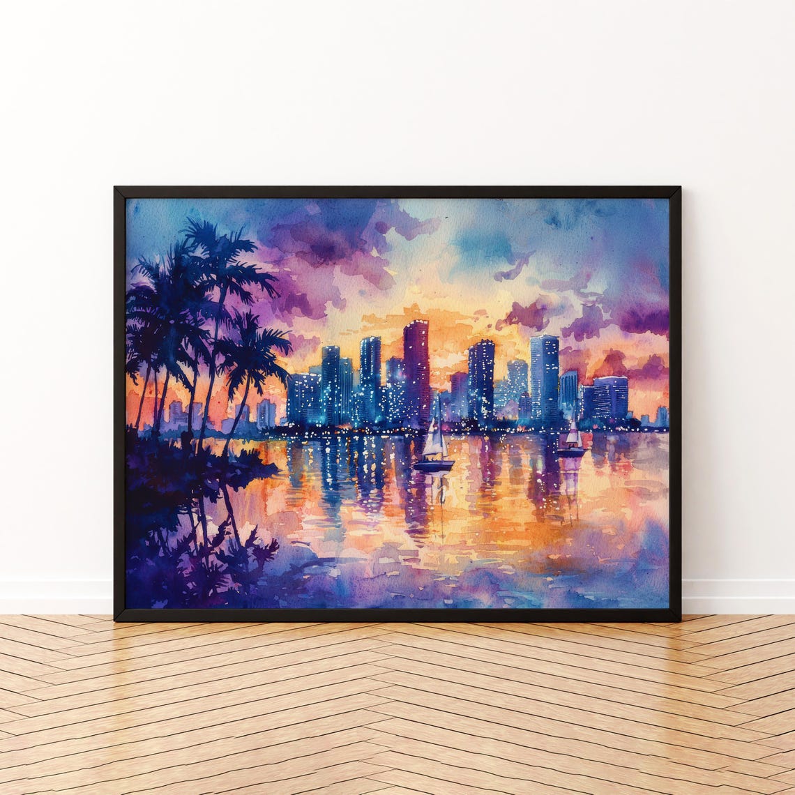 Miami Watercolor Poster Landscape Wall Art Hanging Home Dcor Gift Lovers United States