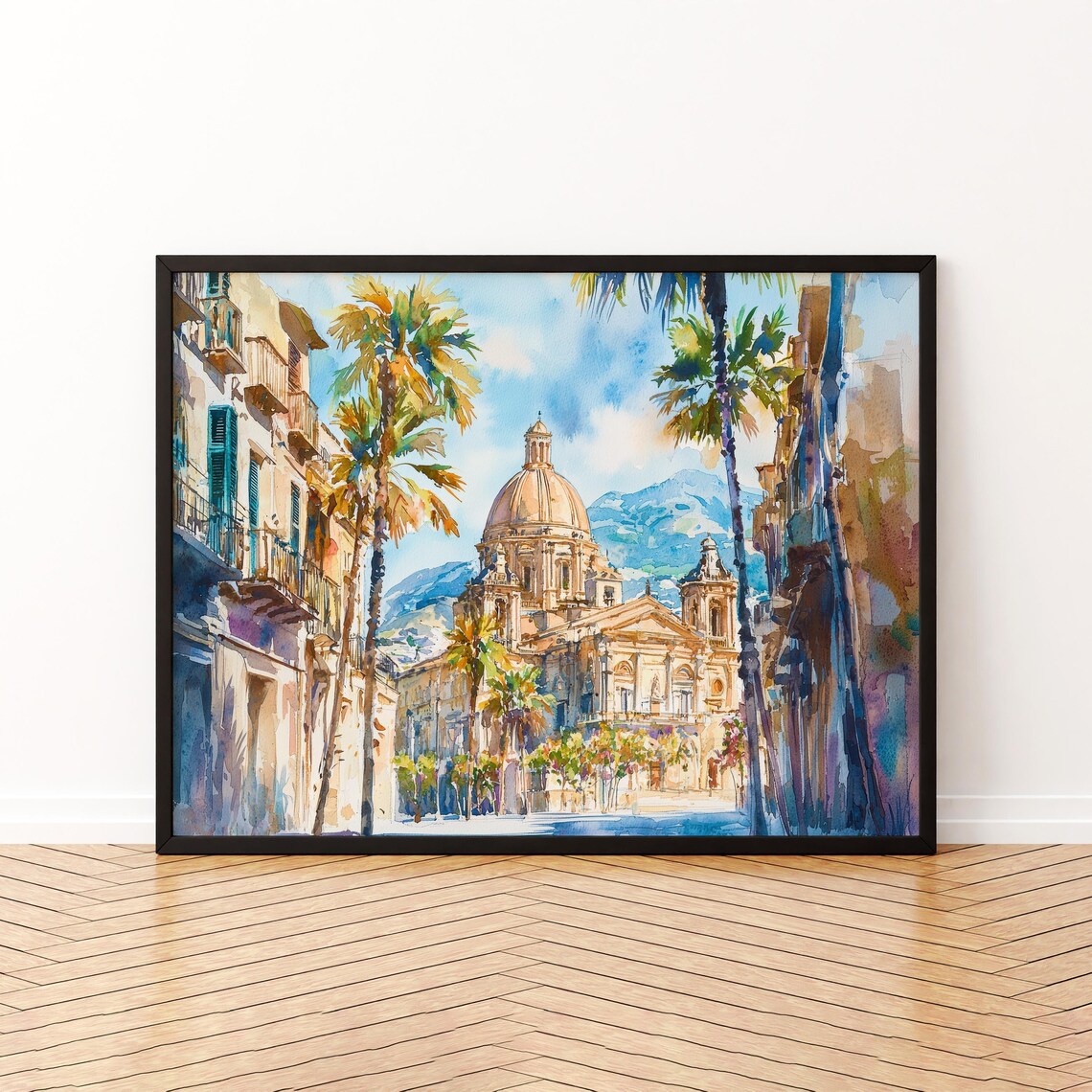 Palermo Watercolor Travel Poster, Italy Landscape