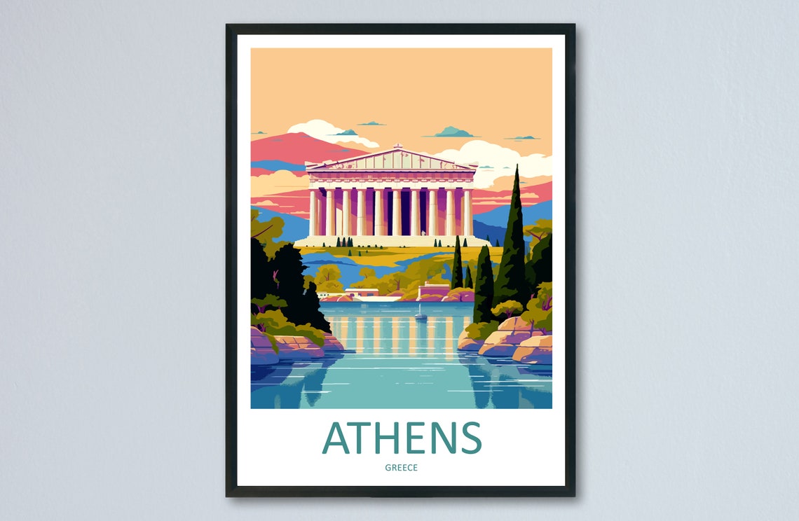 Athens Parthenon Reflecting in Water at Pink Sunset Greece Poster