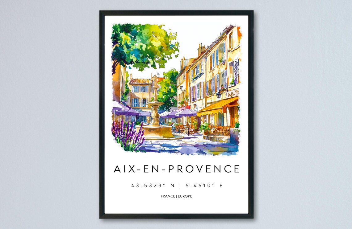 Aix-en-Provence France Travel Watercolor City Landmark Poster