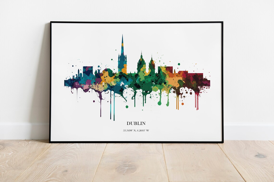 Dublin Watercolor Skyline Art Print, Ireland