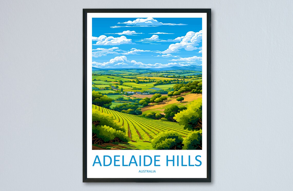 Adelaide Hills Travel Poster, Australia Wall Art