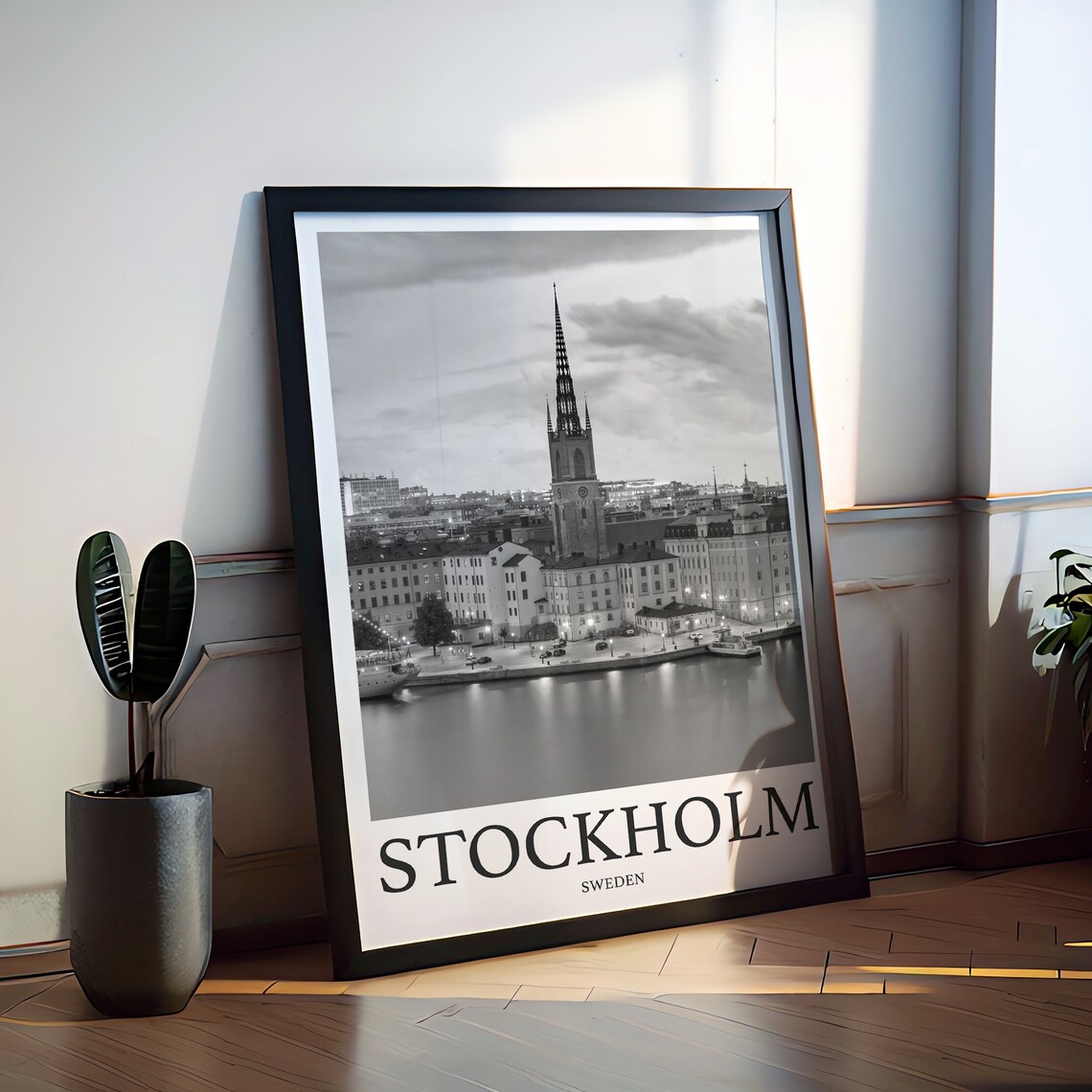 Stockholm Sweden Waterfront Skyline Black White Photo Poster - Image 2