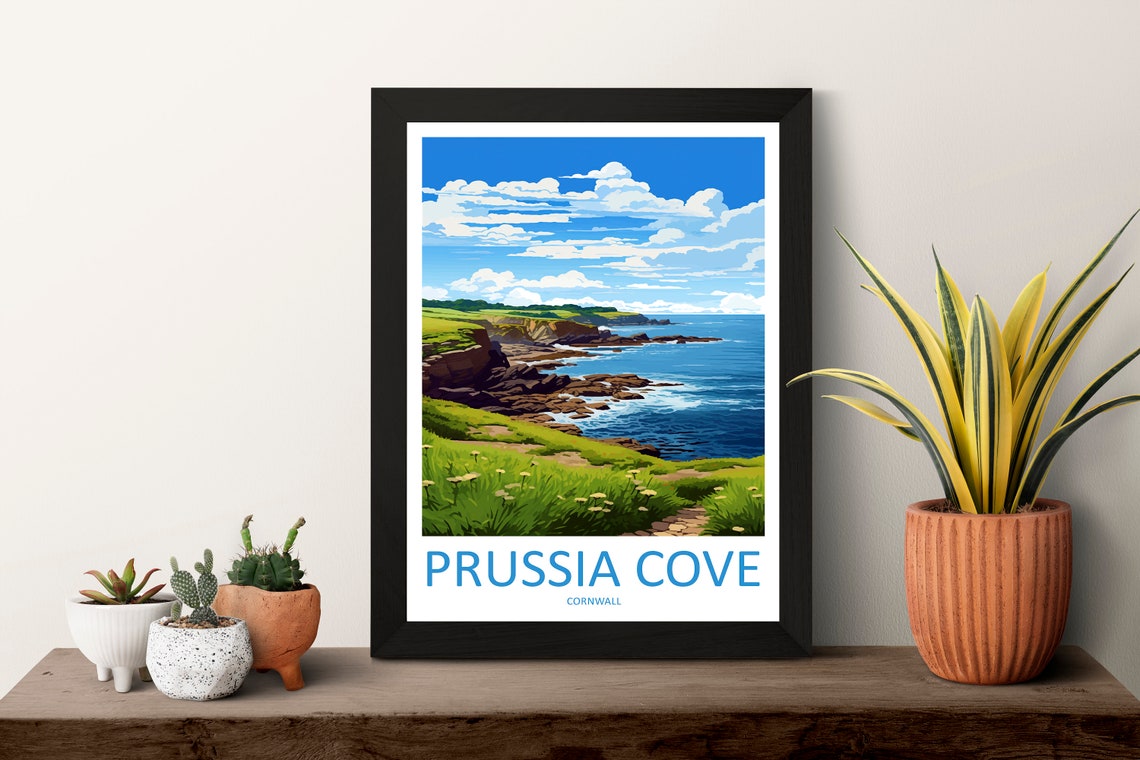 Prussia Cove Cornwall Rocky Cliffs Coastal Path Travel Poster - Image 3