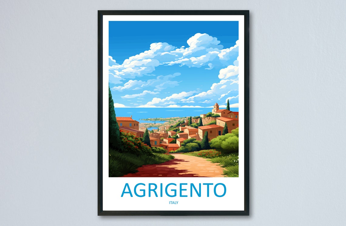 Agrigento Italy Coastal Hillside Village Mediterranean Sea View Poster