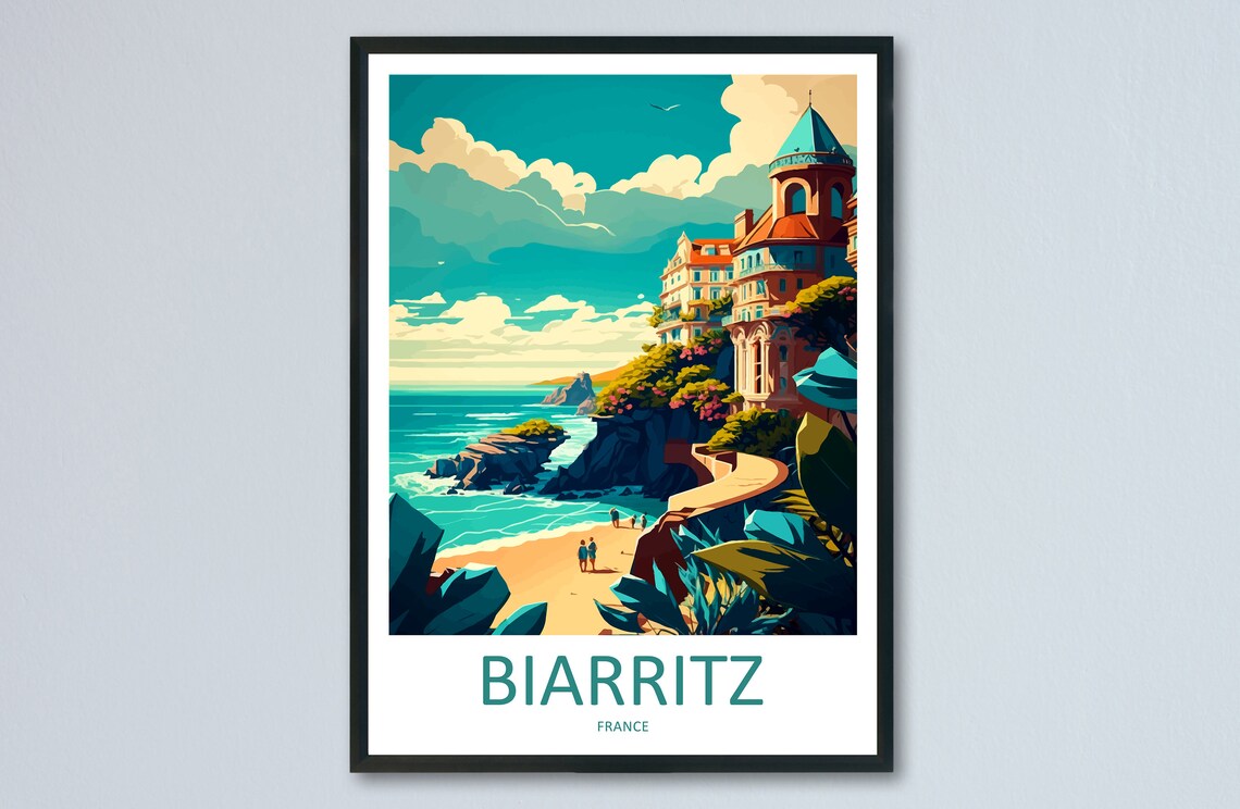 Biarritz France Basque Coast Beach Retro Illustration Travel Poster