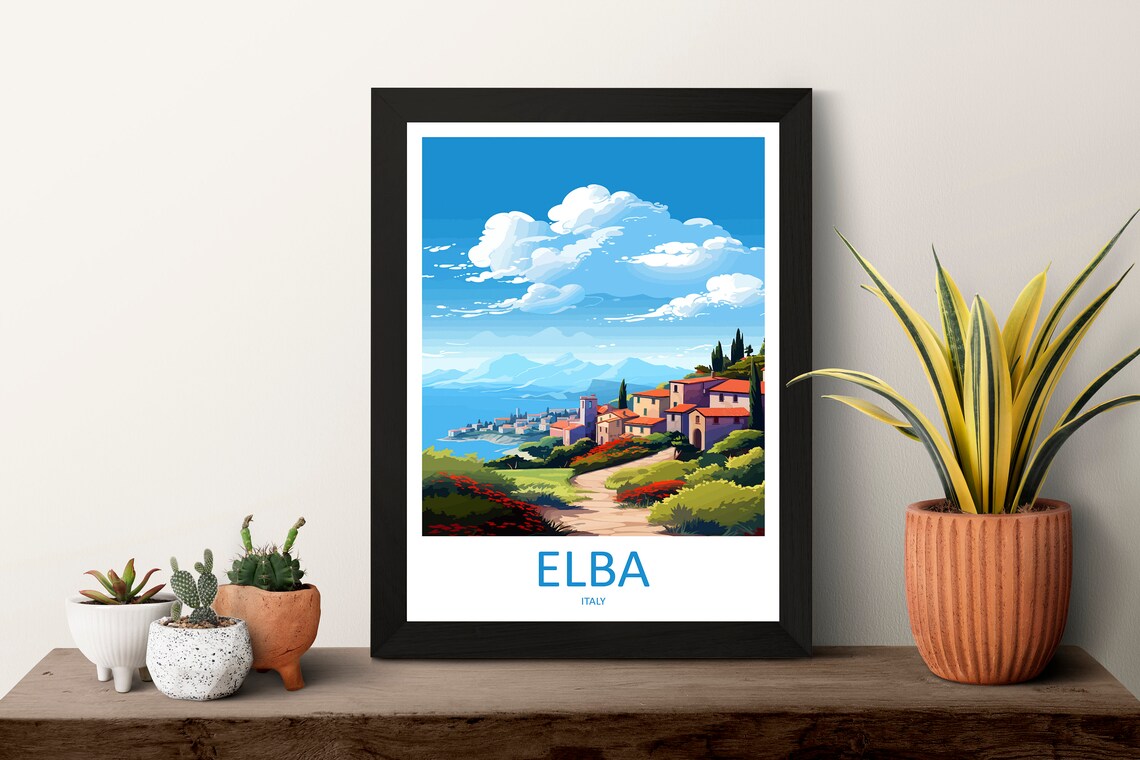Elba Italy Island Hillside Village Coastal Scenery Travel Poster - Image 3