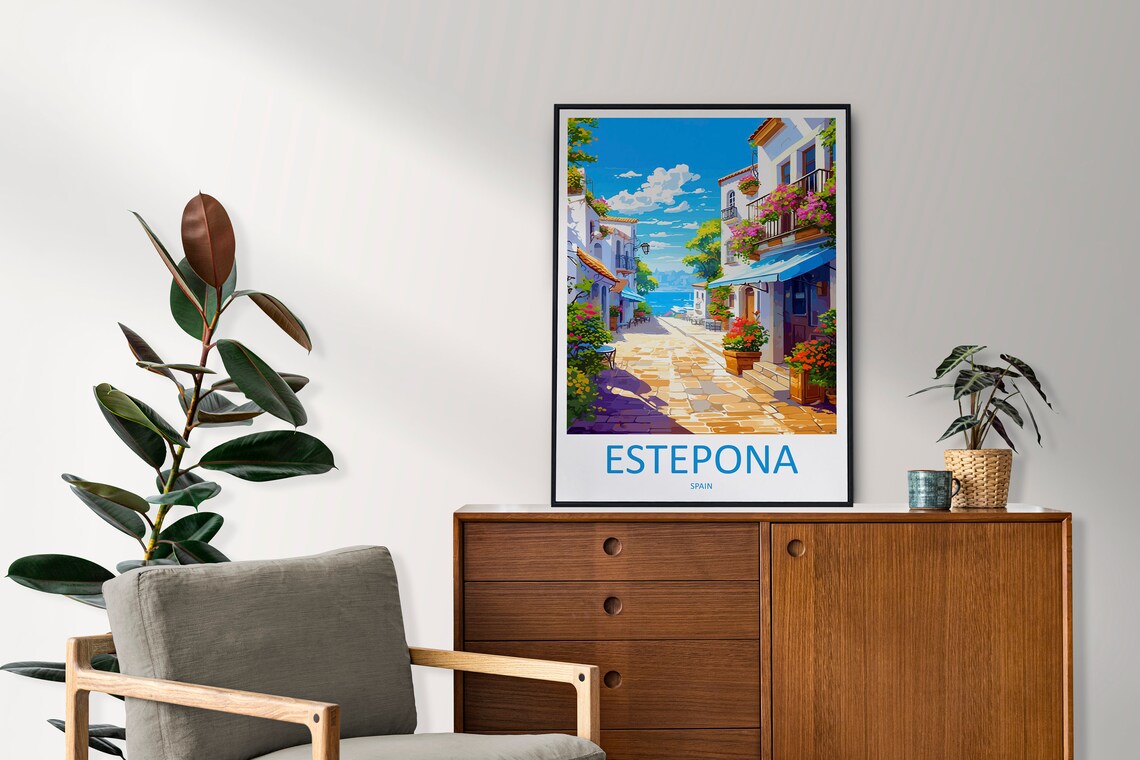 Estepona Spain Flower Lined Old Town Street to the Sea Travel Poster - Image 2