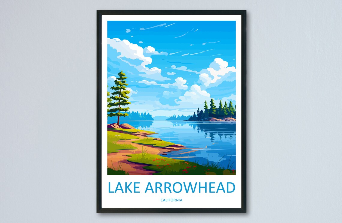 Lake Arrowhead California Pine Trees Calm Lake Vintage Travel Poster