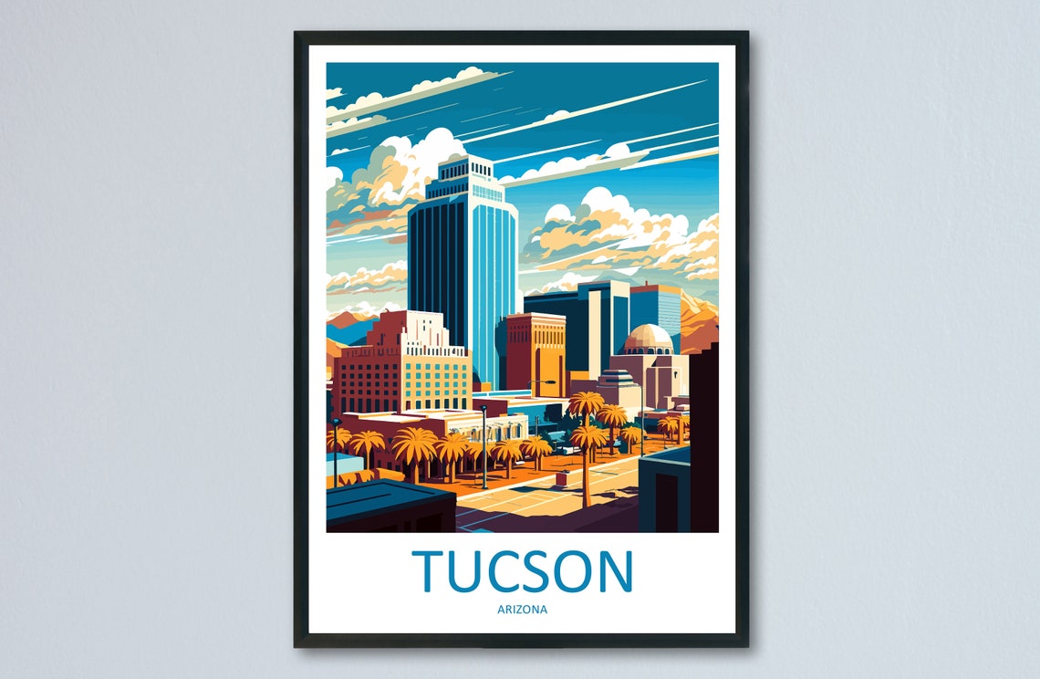 Tucson Arizona Skyline Palm Tree Retro Vintage Travel Poster