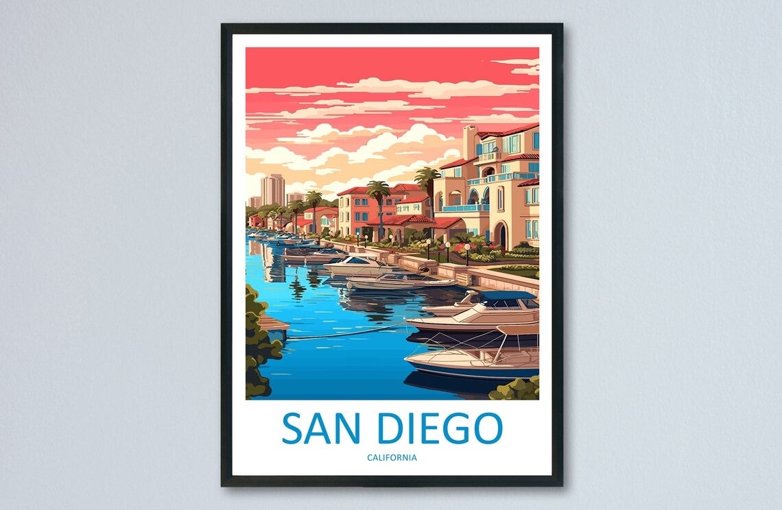 San Diego California Marina Boats at Sunset Waterfront Poster