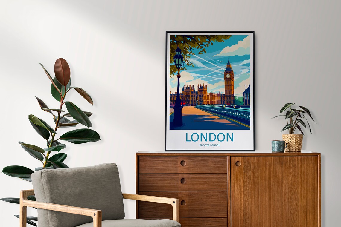 London England Big Ben Westminster Bridge Daytime Travel Poster - Image 2
