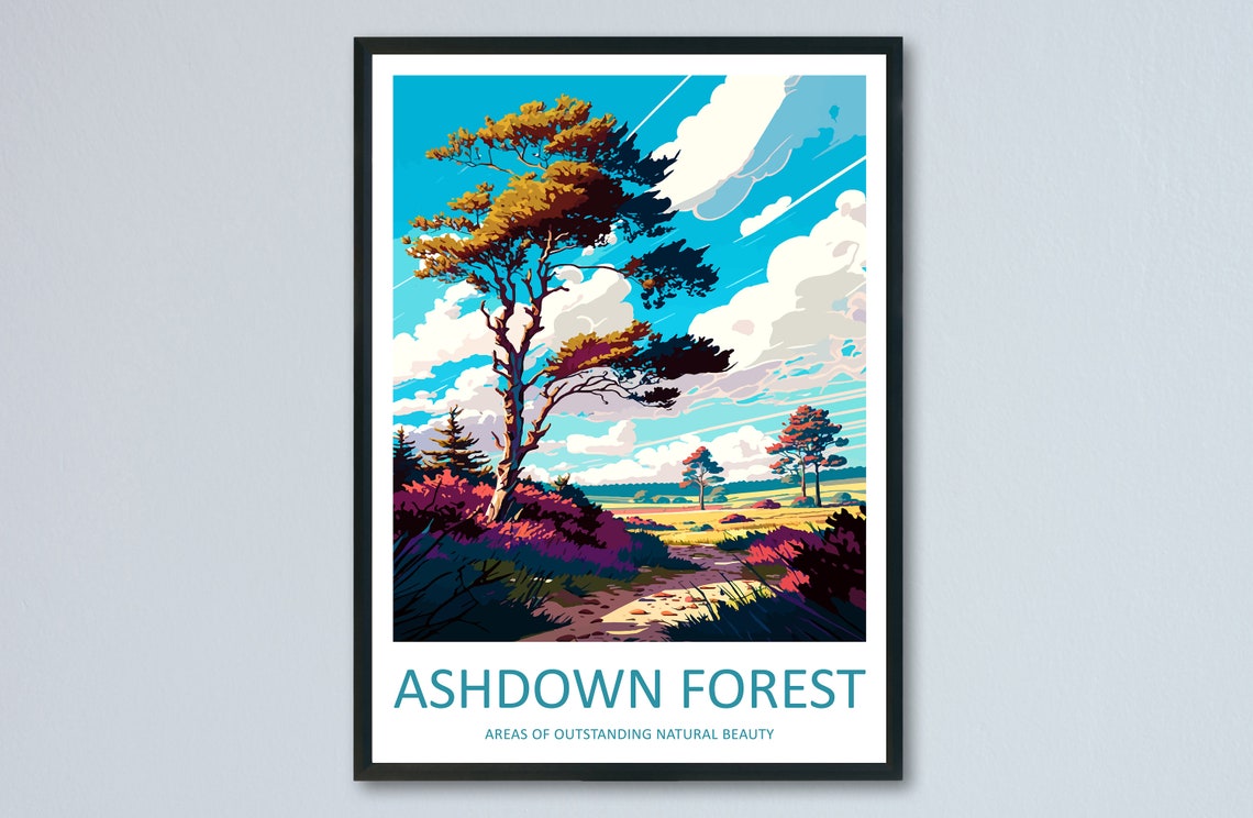 Ashdown Forest England Heathland Pines Under Blue Sky Poster