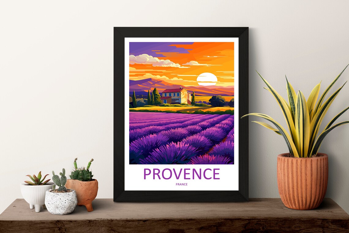 Golden Provence France Lavender Field Sunset Farmhouse Art Poster - Image 3