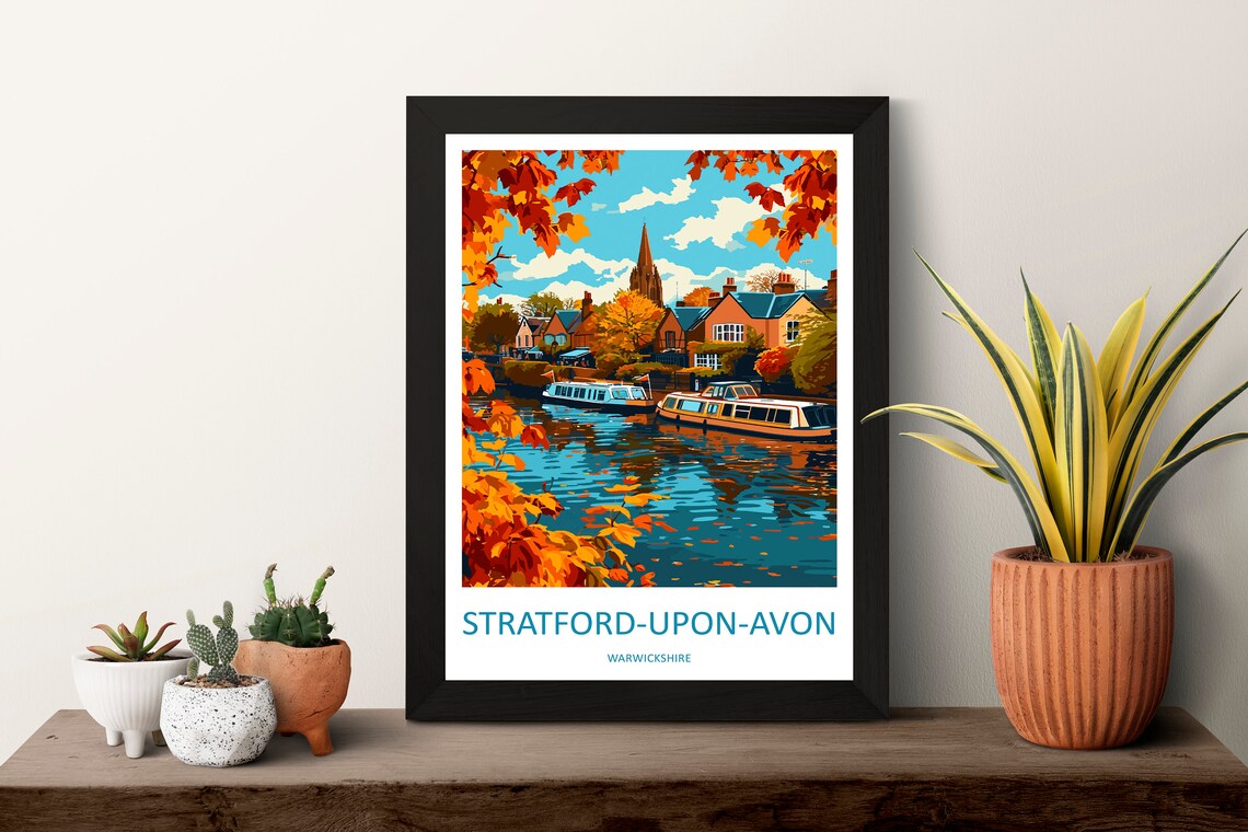 Stratford Upon Avon Riverside Autumn Boats Vintage Style Poster - Image 3