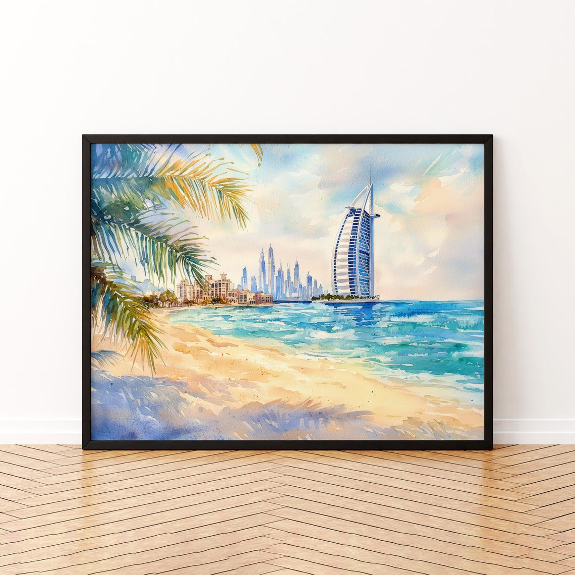 Dubai Watercolor Poster Landscape Wall Art Hanging Home Dcor Gift Lovers United Arab Emirates