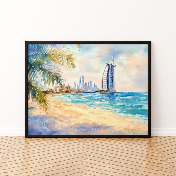 Dubai Watercolor Poster Landscape Wall Art Hanging Home Dcor Gift Lovers United Arab Emirates
