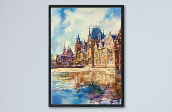 The Hague Watercolor Poster, Netherlands Travel Art