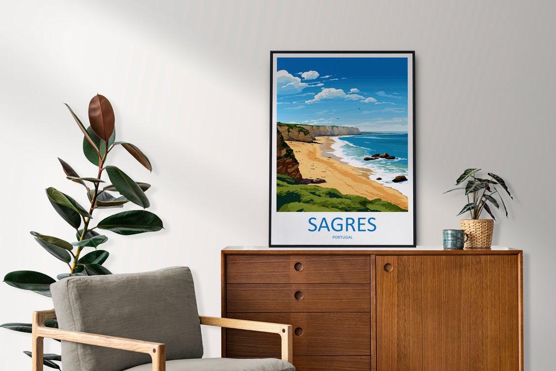 Sagres Portugal Coastal Cliffs Beach Illustrated Travel Poster - Image 2