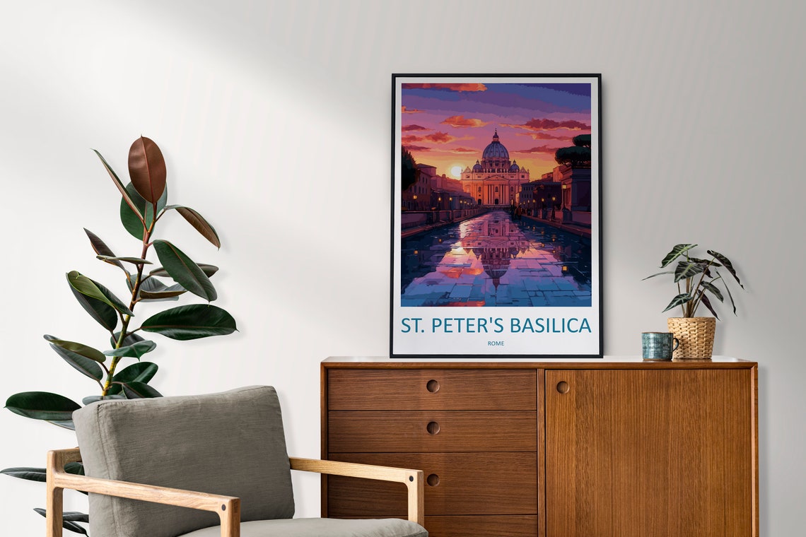 St Peter's Basilica Rome Sunset Reflection Travel Poster Artwork - Image 2