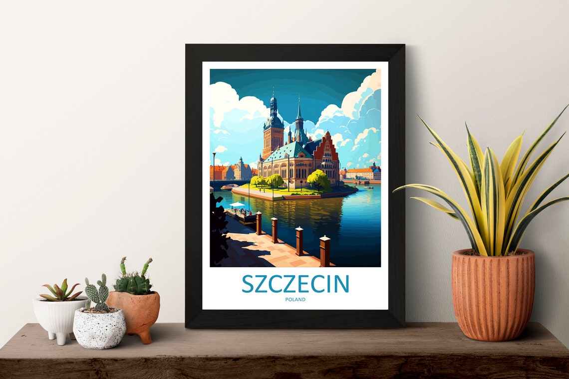 Szczecin Poland Riverside Old Town Waterfront Sunny View Poster - Image 3