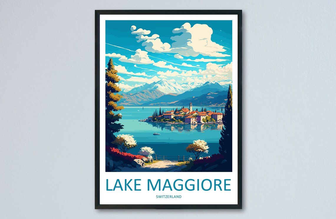Lake Maggiore Switzerland Lakeside Village Mountain View Poster