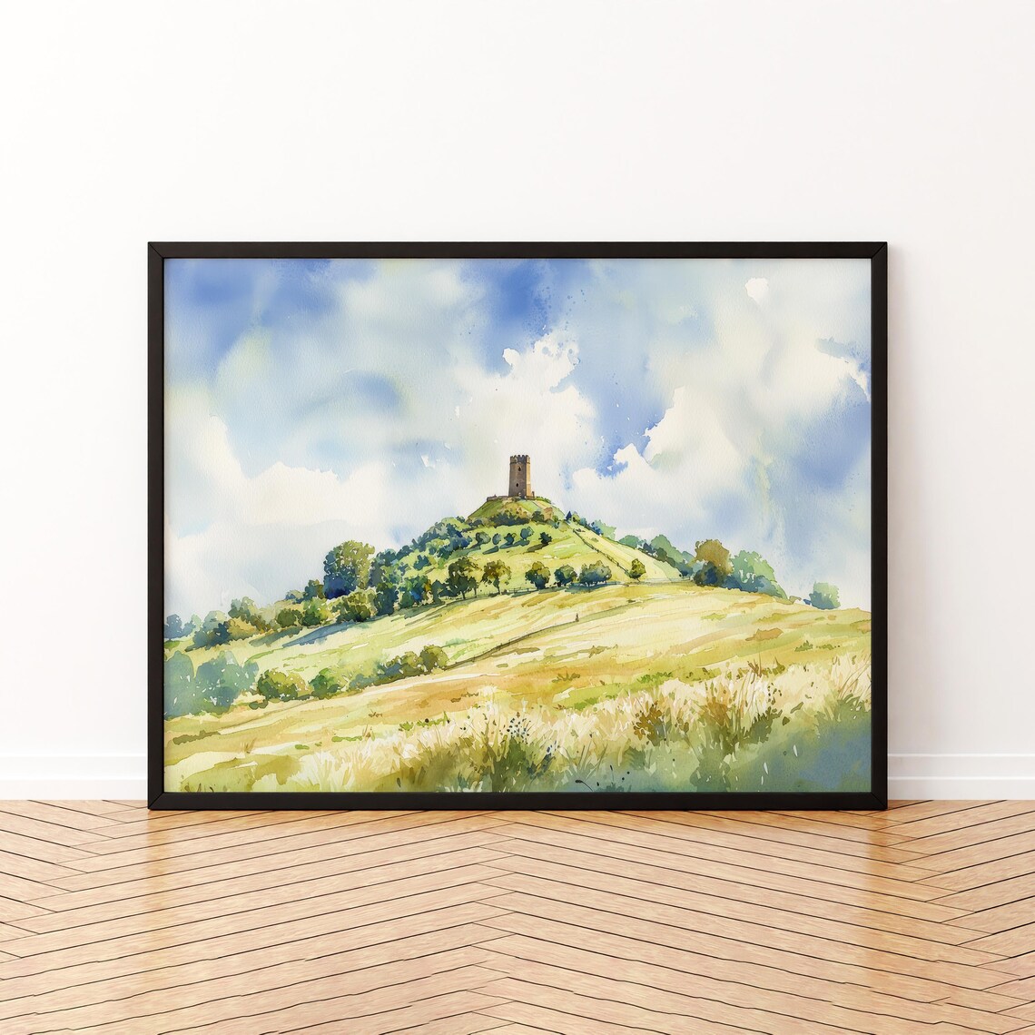 Glastonbury England Watercolor Travel Poster