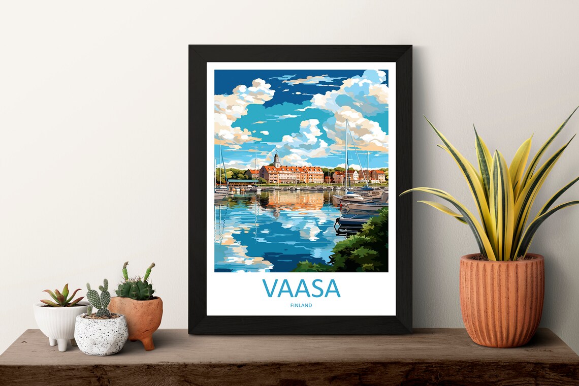 Vaasa Finland Harbor Sailboats Waterfront Reflection Travel Poster - Image 3