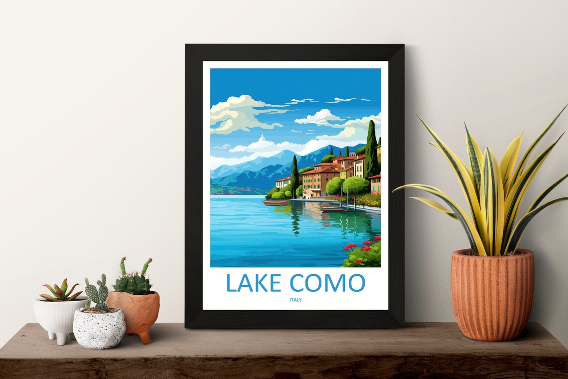 Lake Como Italy Lakeside Village Boats Mountain Travel Poster - Image 3