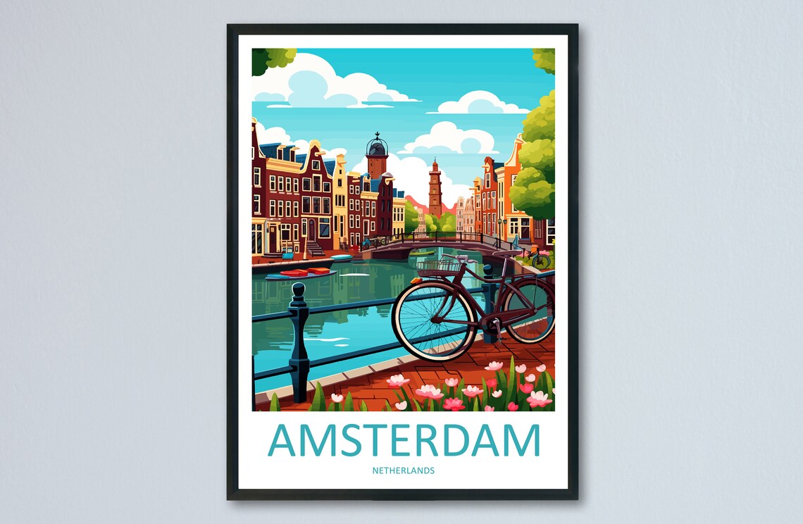 Amsterdam Travel Poster, Netherlands Wall Decor