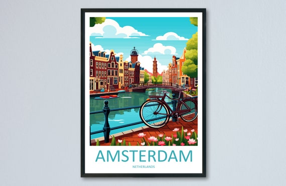 Amsterdam Travel Poster, Netherlands Wall Decor
