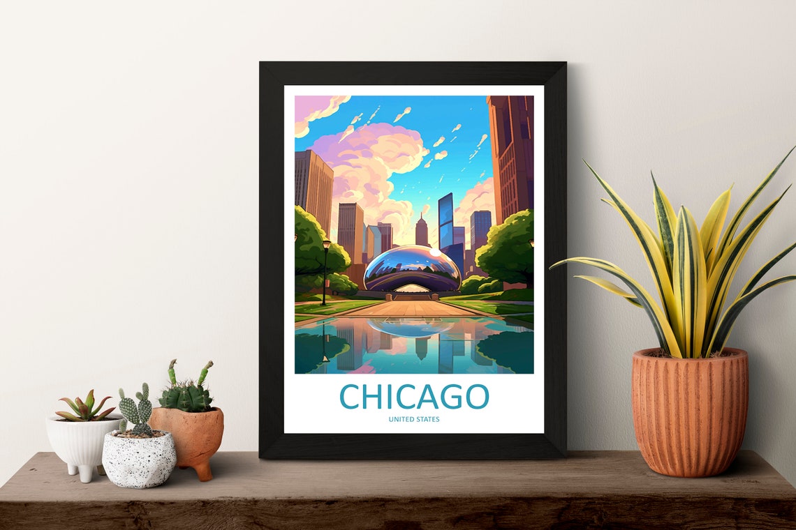 Chicago Cloud Gate Bean Poster at Millennium Park with Skyline - Image 3