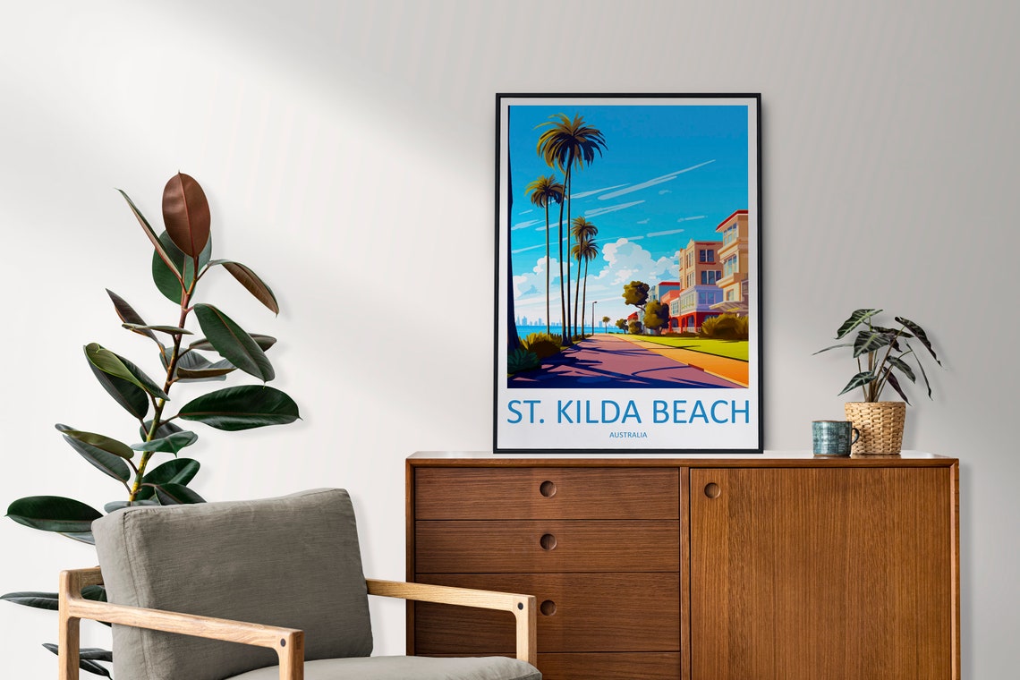 St Kilda Beach Australia Palm Tree Promenade Scene Travel Poster - Image 2