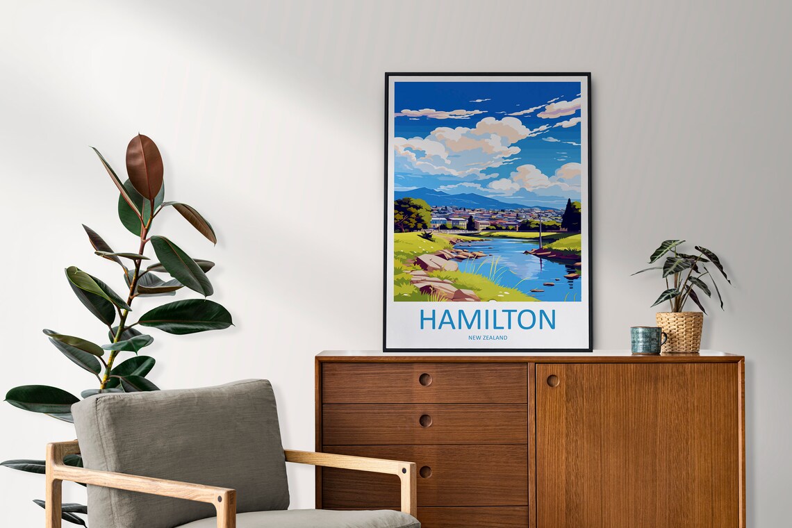 Hamilton New Zealand Rocky River City View with Mountain Poster - Image 2