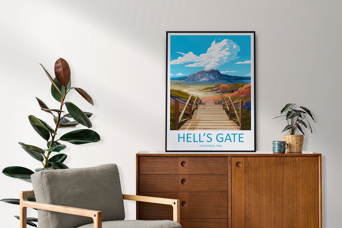 Hell's Gate Geothermal Park New Zealand Vintage Style Travel Poster - Image 2
