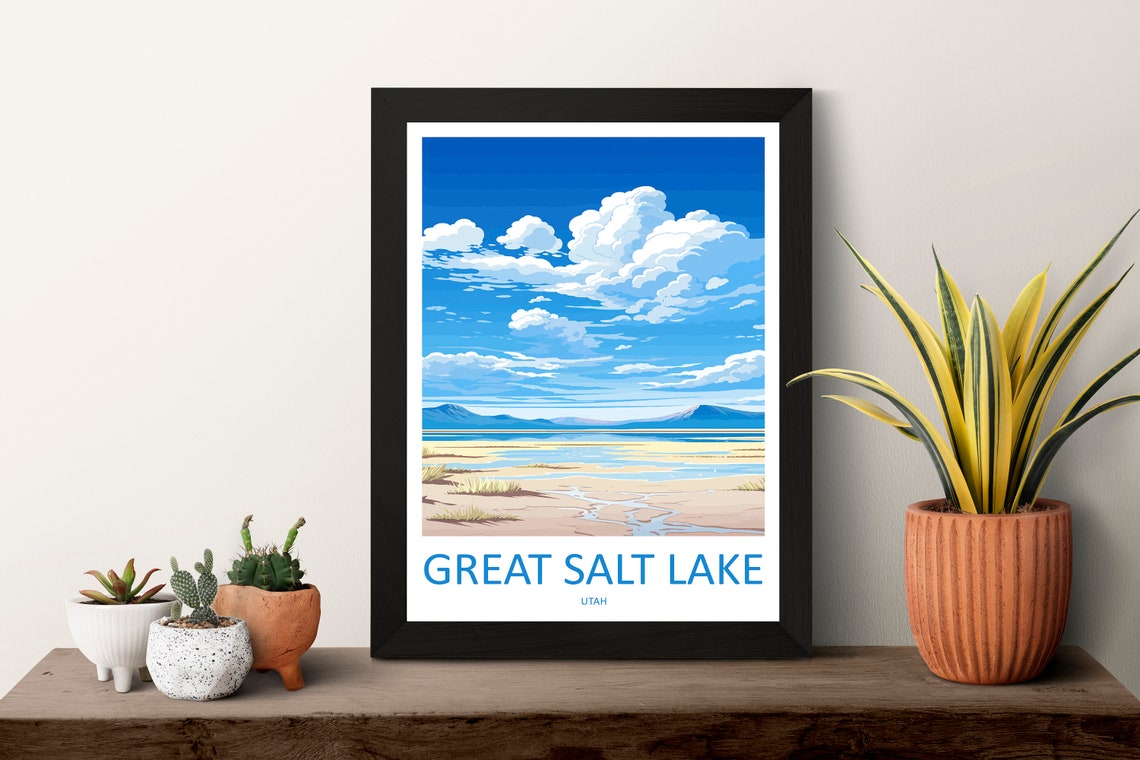 Great Salt Lake Utah Salt Flat Shoreline Clouds Travel Poster - Image 3