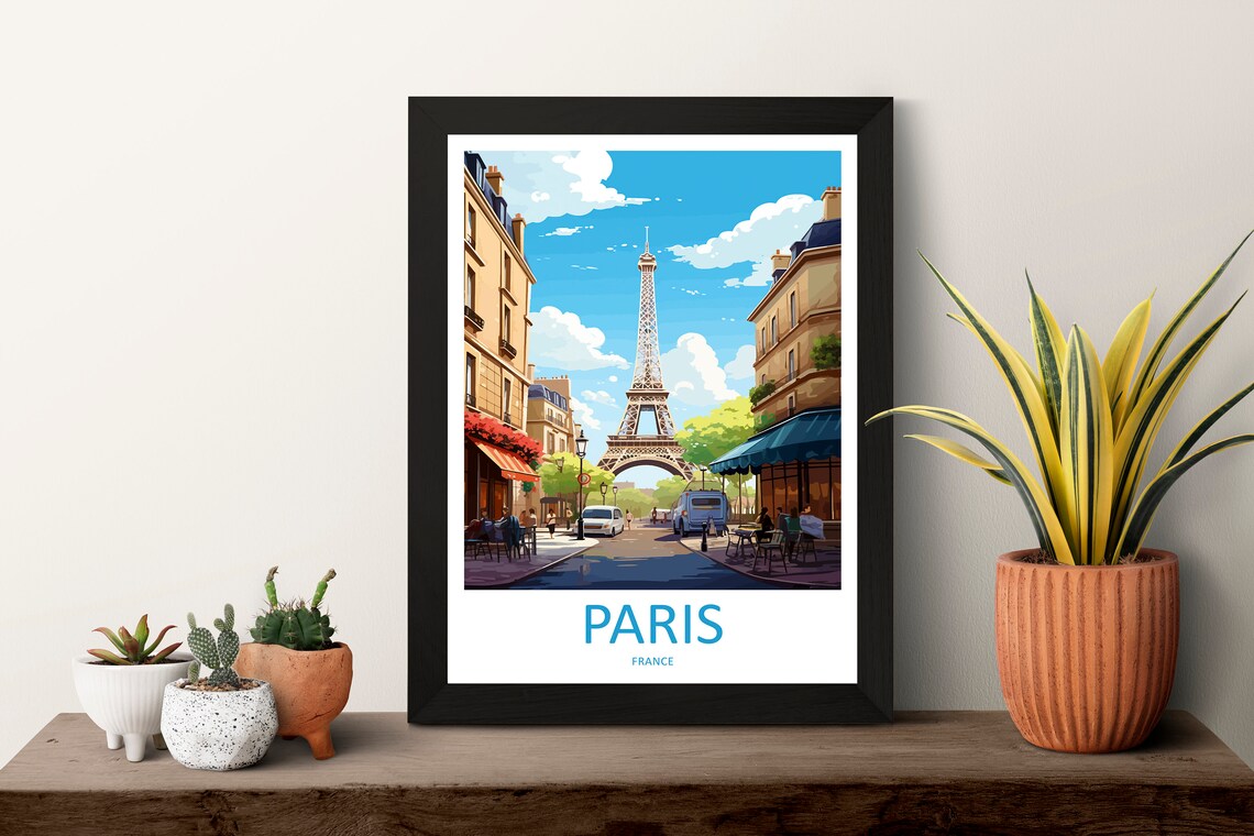 Paris France Eiffel Tower Street of Cafes and Haussmann Poster - Image 3