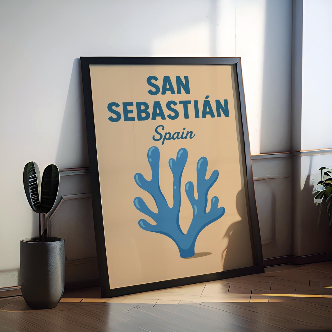 San Sebastian Spain Blue Coral Reef Coastal Preppy Travel Poster