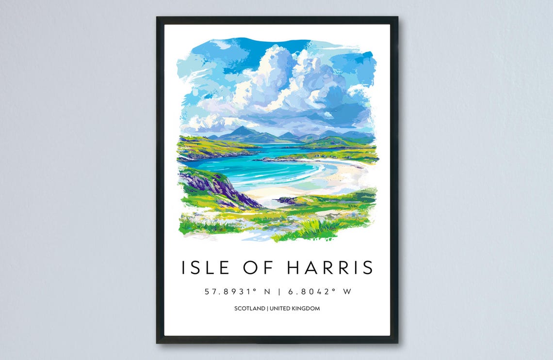 Isle Of Harris Watercolor Travel Poster, Scotland