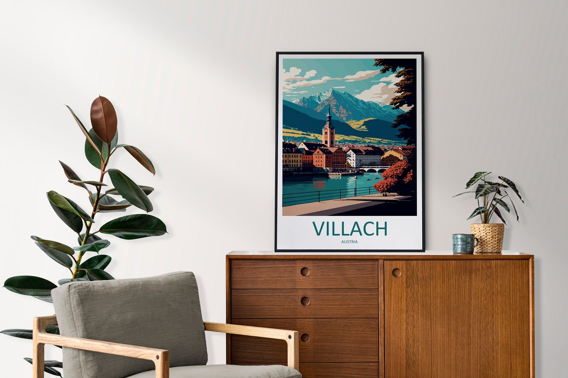 Villach Austria Riverside Alpine Old Town Vintage Travel Poster - Image 2