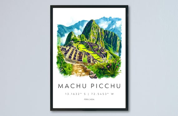 Machu Picchu Watercolor Poster Travel Print Wall Art Painting Peru Souvenir Decor